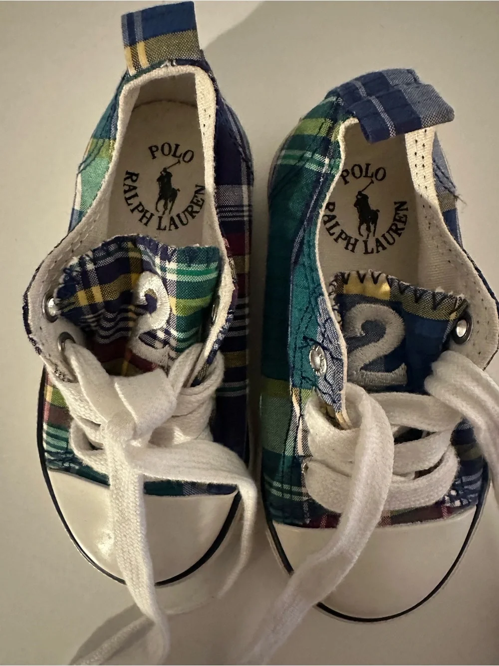 Ralph Lauren Green & Blue Plaid Kids Sneakers
